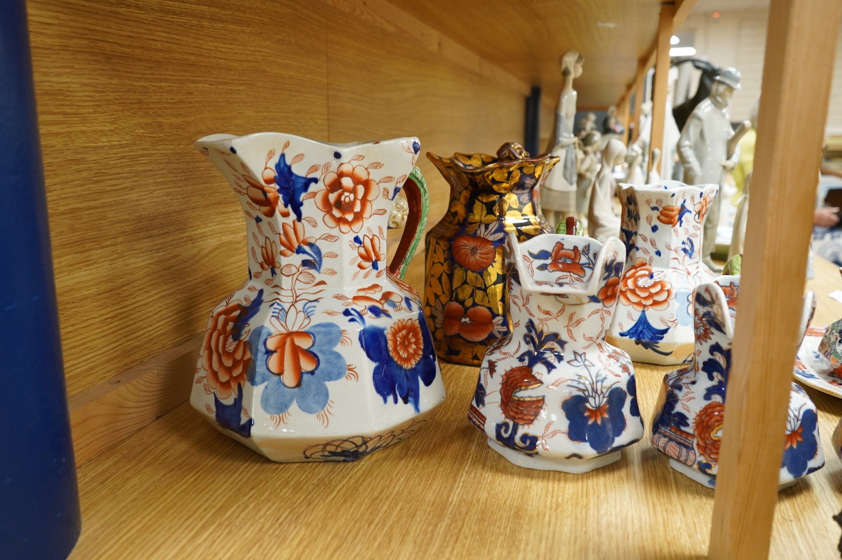 Nine pieces of Masons ironstone to include graduated jugs and a dish, largest 24cm high